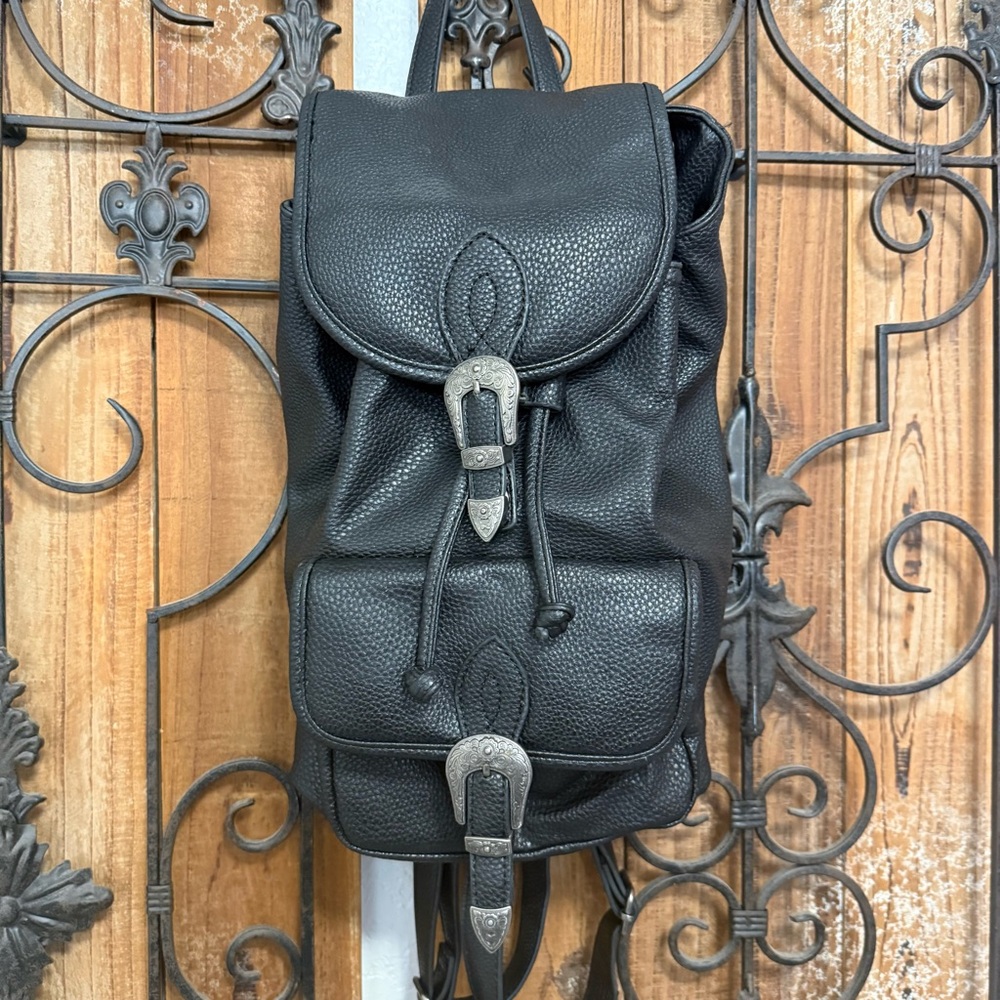 Urban Outfitters Black Faux Leather Backpack Purse 12” X8” X 5” Approximately